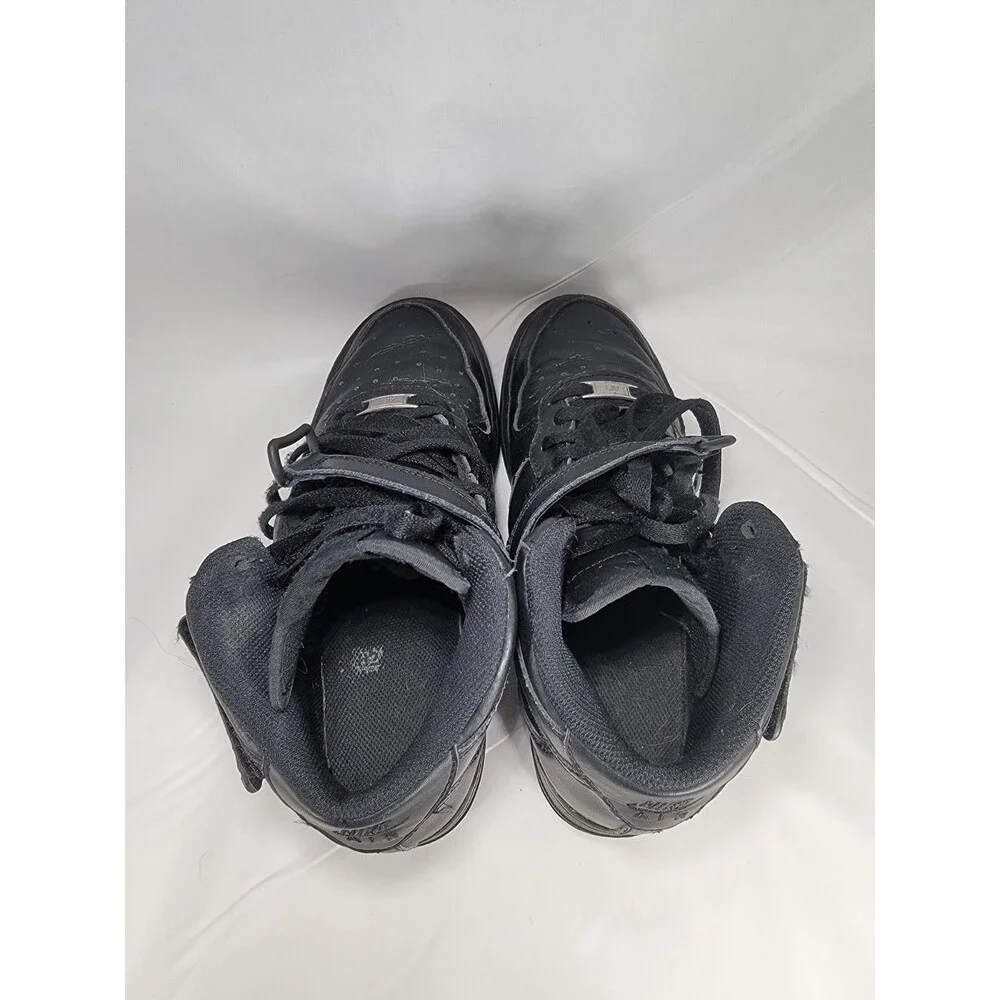 Nike Air Force 1 Mid LE Triple Black Leather Sneakers 314195-004 Mens 6.5Y 8W